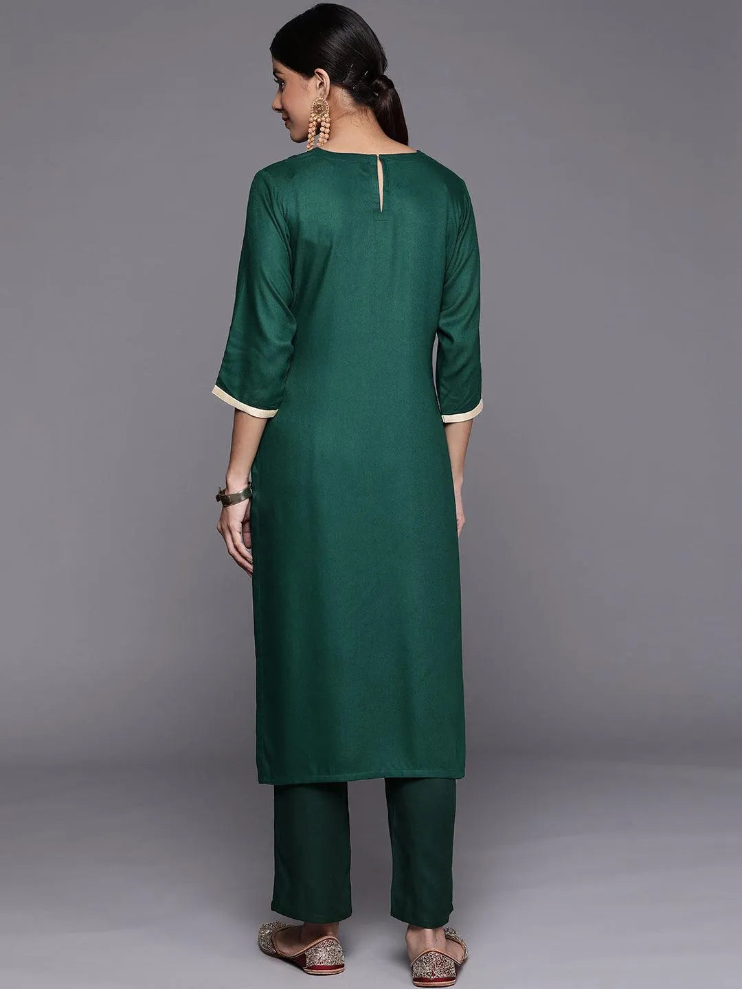 Green Yoke Design Wool Straight Kurta - Libas