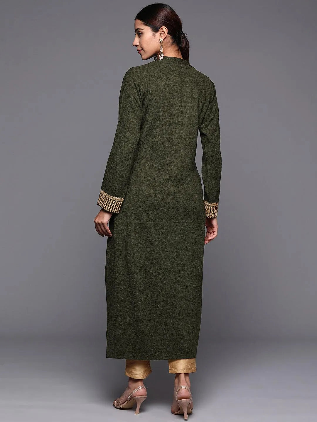 Green Yoke Design Wool Straight Kurta - Libas