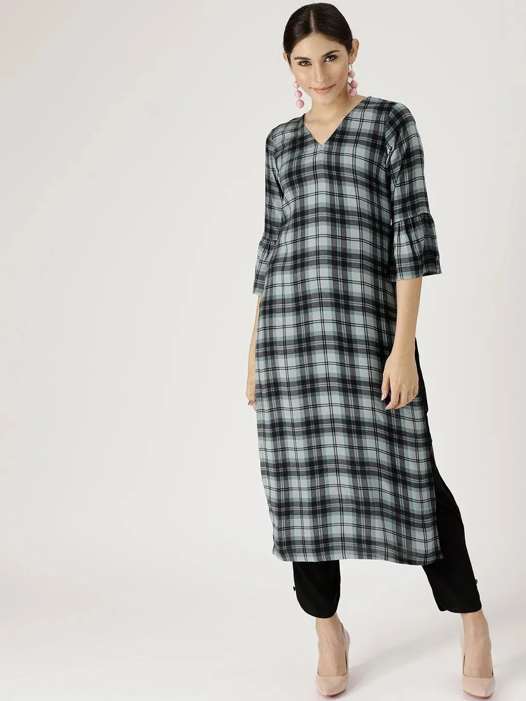 

Buy Grey Checkered Rayon Kurta Set - 5571E-XS | Libas Ethnic Wear Online