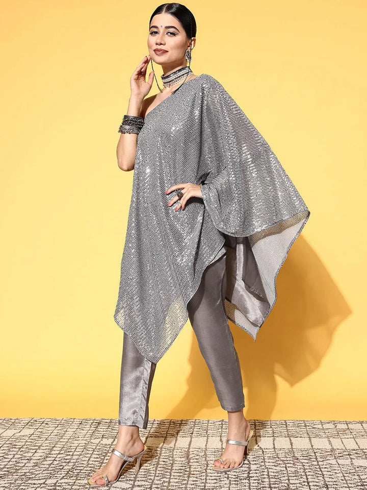 Grey Embellished Nylon Co-Ords - Libas