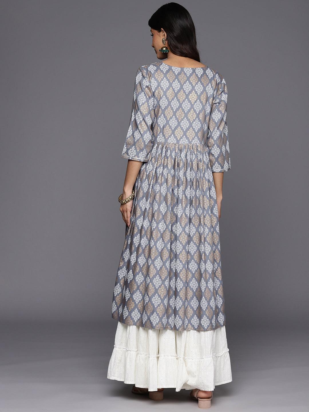 Grey Embellished Rayon A-Line Kurta - Libas 