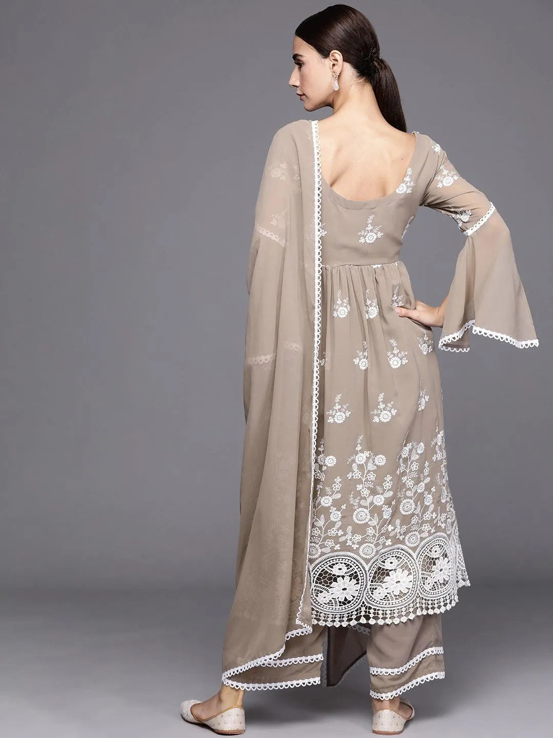 Grey Embroidered Georgette Suit Set - Libas