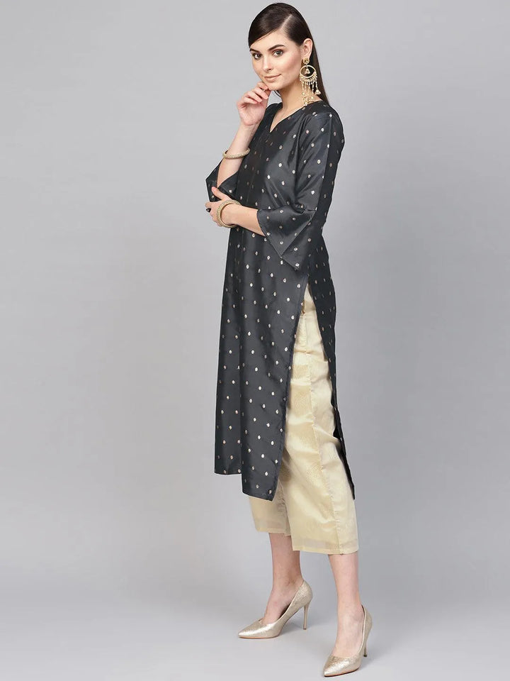 Grey Embroidered Polyester Suit Set - Libas