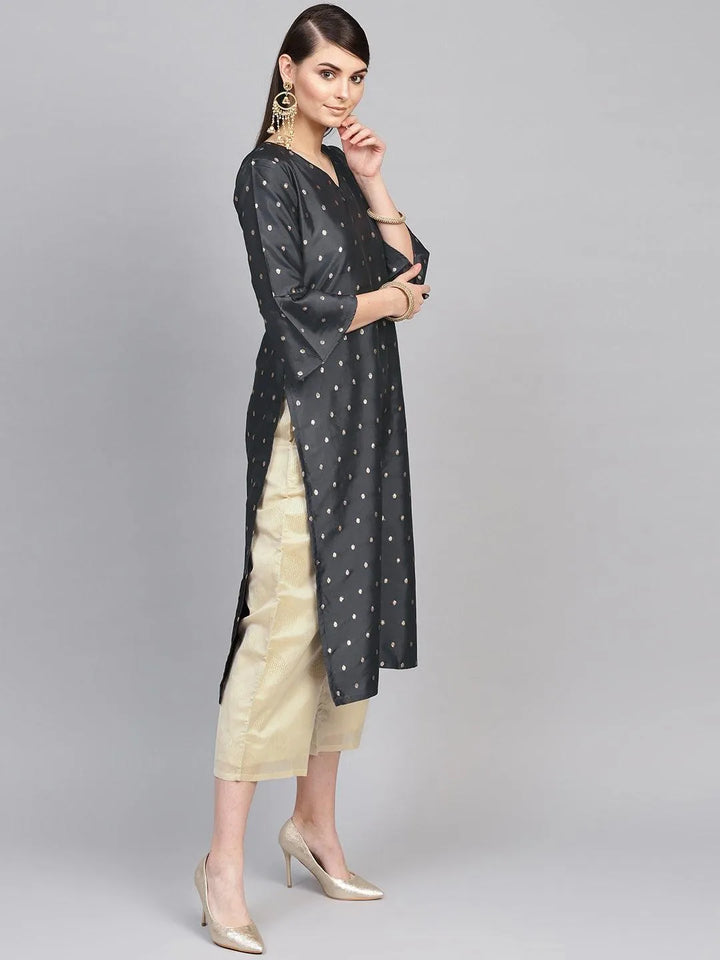 Grey Embroidered Polyester Suit Set - Libas