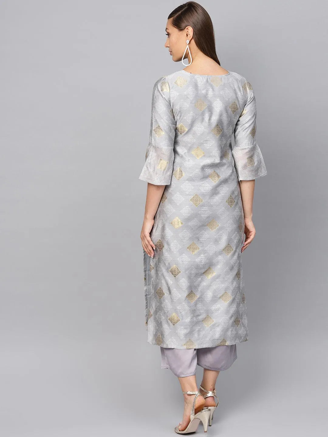 Grey Embroidered Polyester Kurta Set - Libas