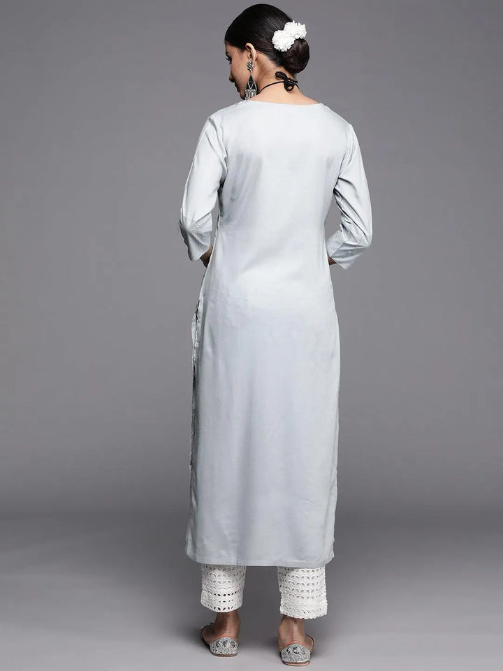 Grey Embroidered Rayon Kurta - Libas