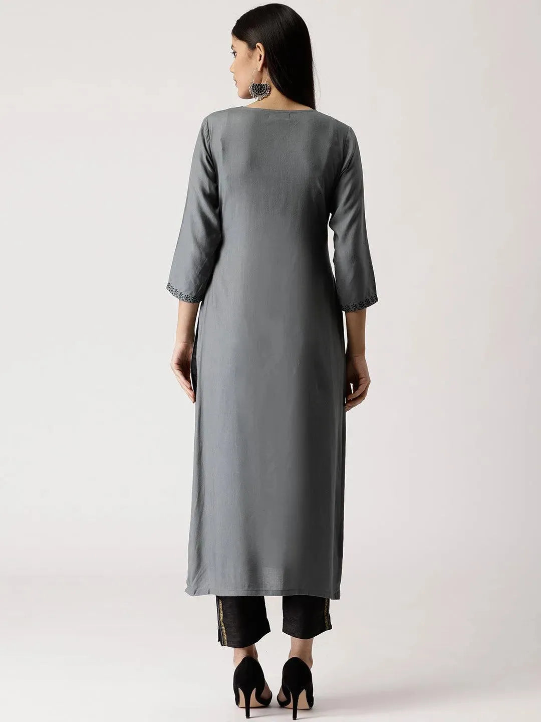 

Grey Embroidered Rayon Kurta