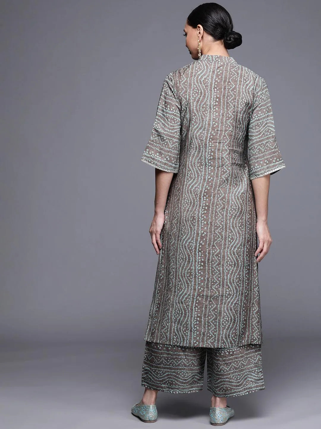 Grey Printed Chanderi Silk Kurta - Libas