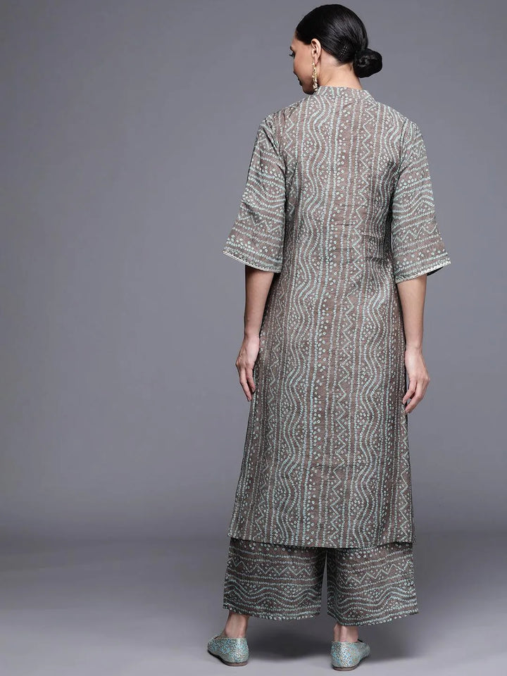 Grey Printed Chanderi Silk Kurta - Libas