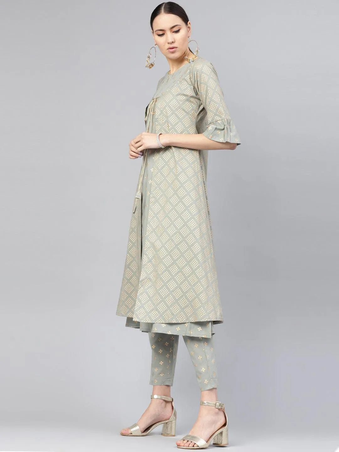 Grey Printed Cotton Kurta Set - Libas