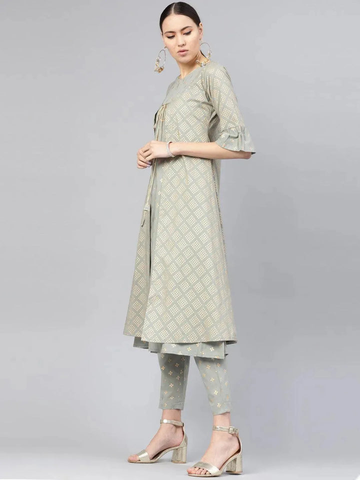 Grey Printed Cotton Kurta Set - Libas