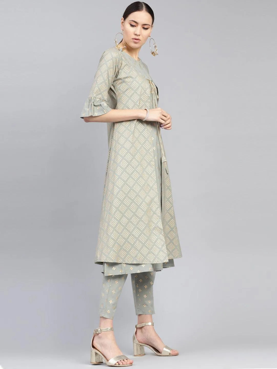 Grey Printed Cotton Kurta Set - Libas