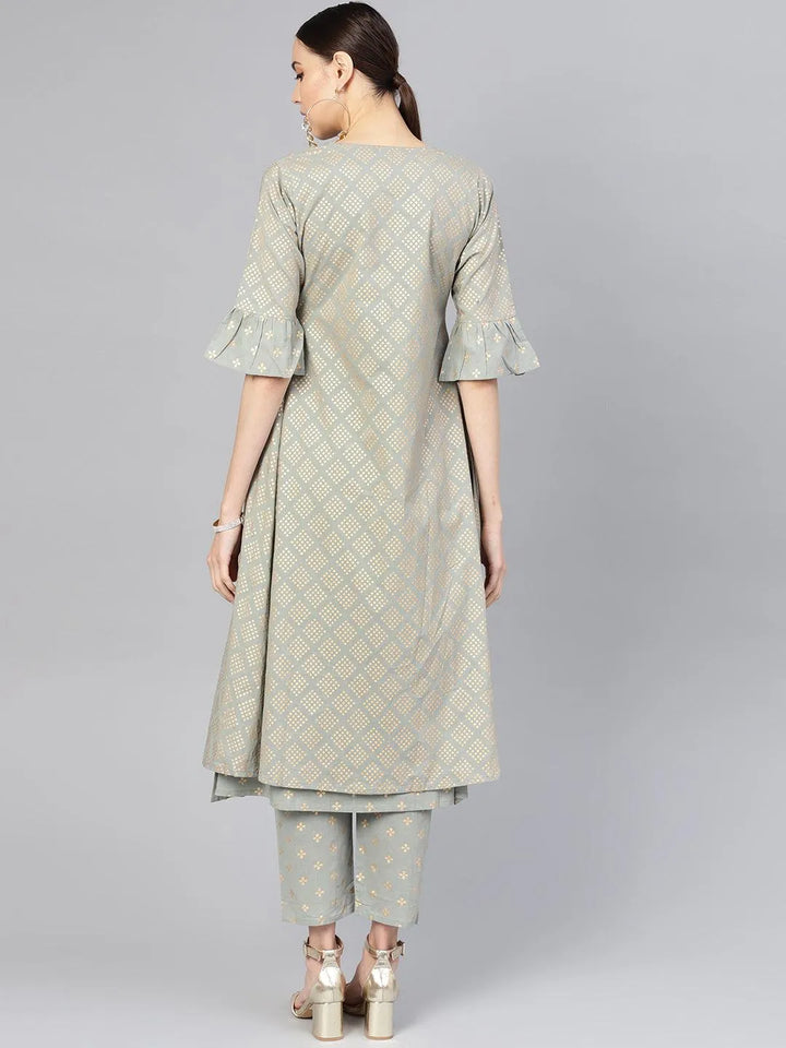 Grey Printed Cotton Kurta Set - Libas