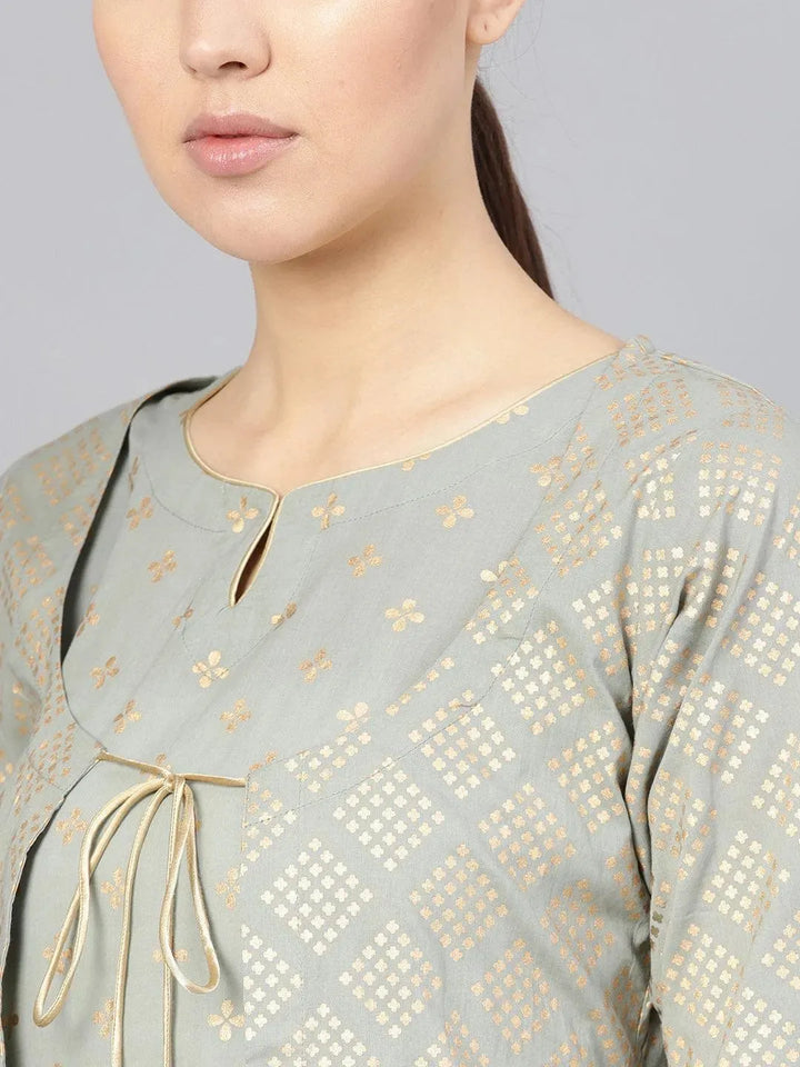 Grey Printed Cotton Kurta Set - Libas