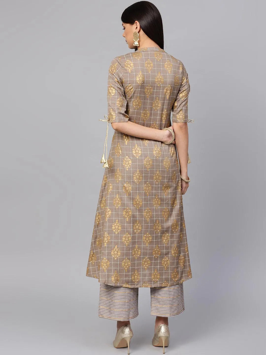 Grey Printed Cotton Kurta Set - Libas