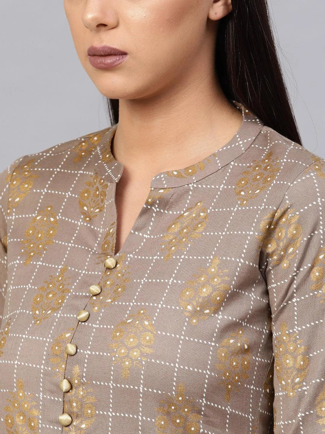 Grey Printed Cotton Kurta Set - Libas