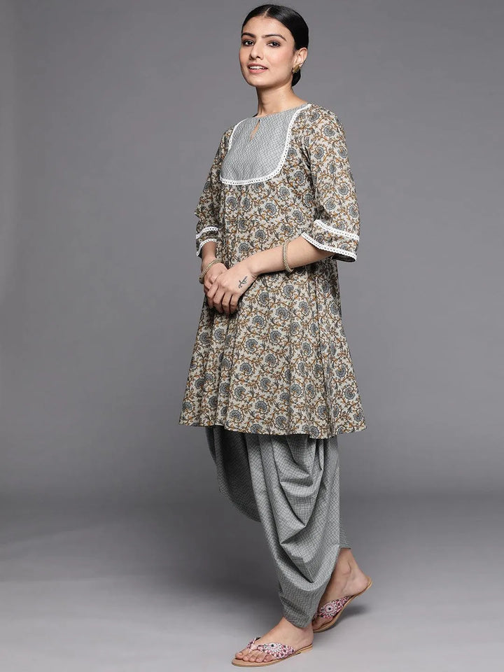 Grey Printed Cotton Suit Set - Libas