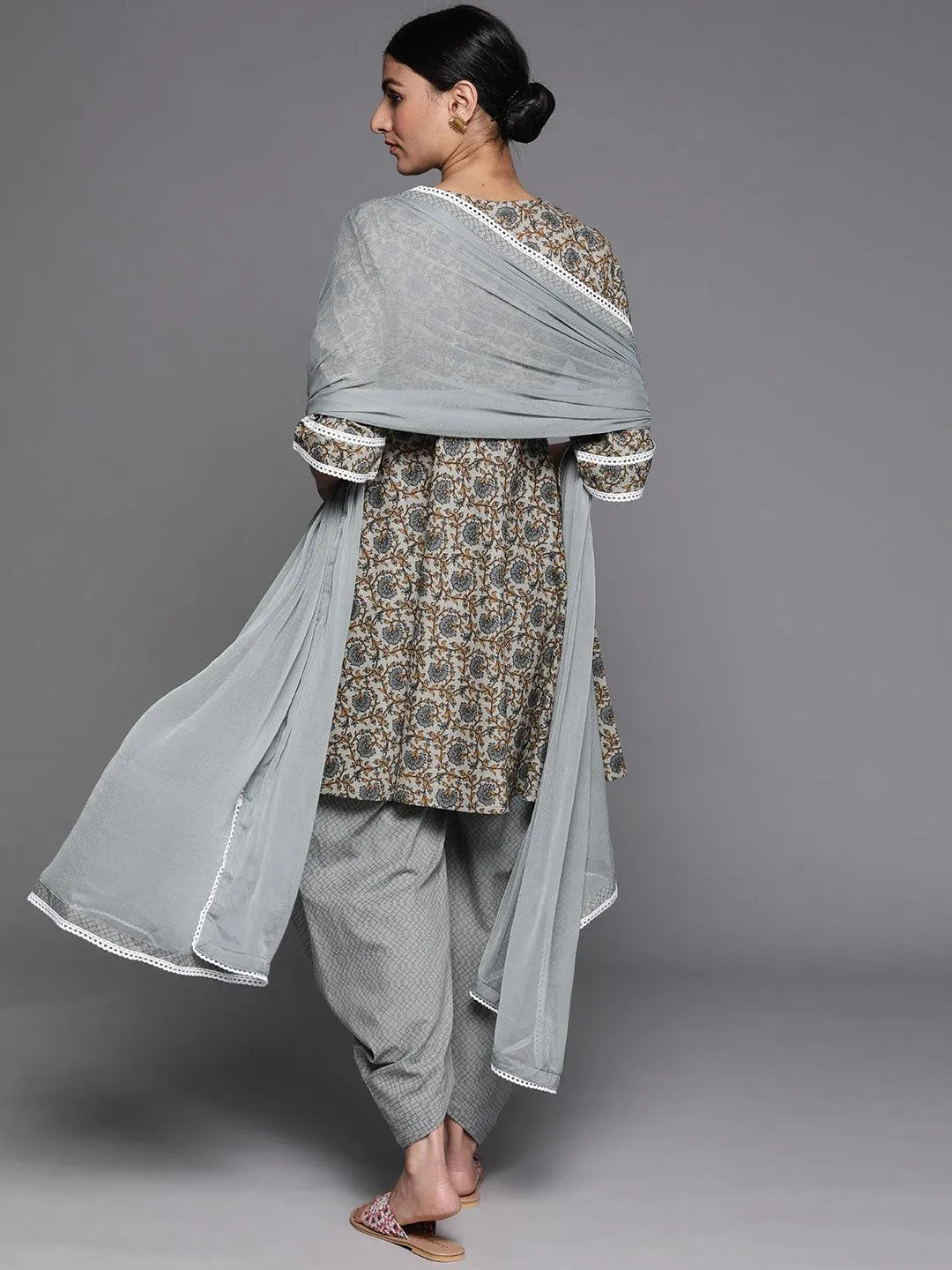 Grey Printed Cotton Suit Set - Libas