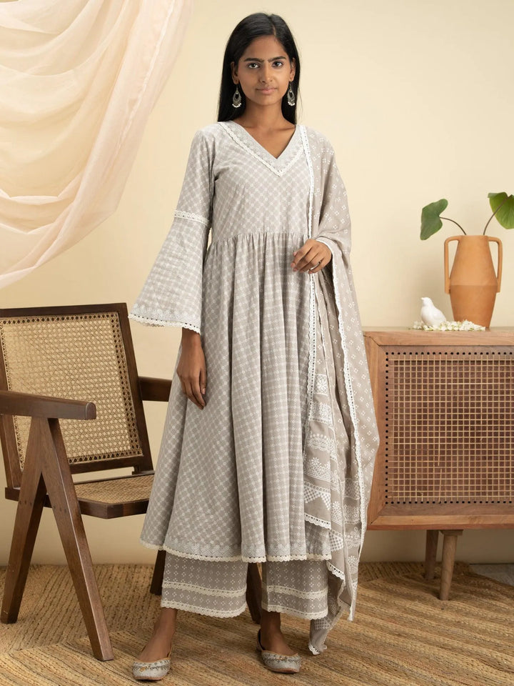 Grey Printed Cotton Suit Set - Libas