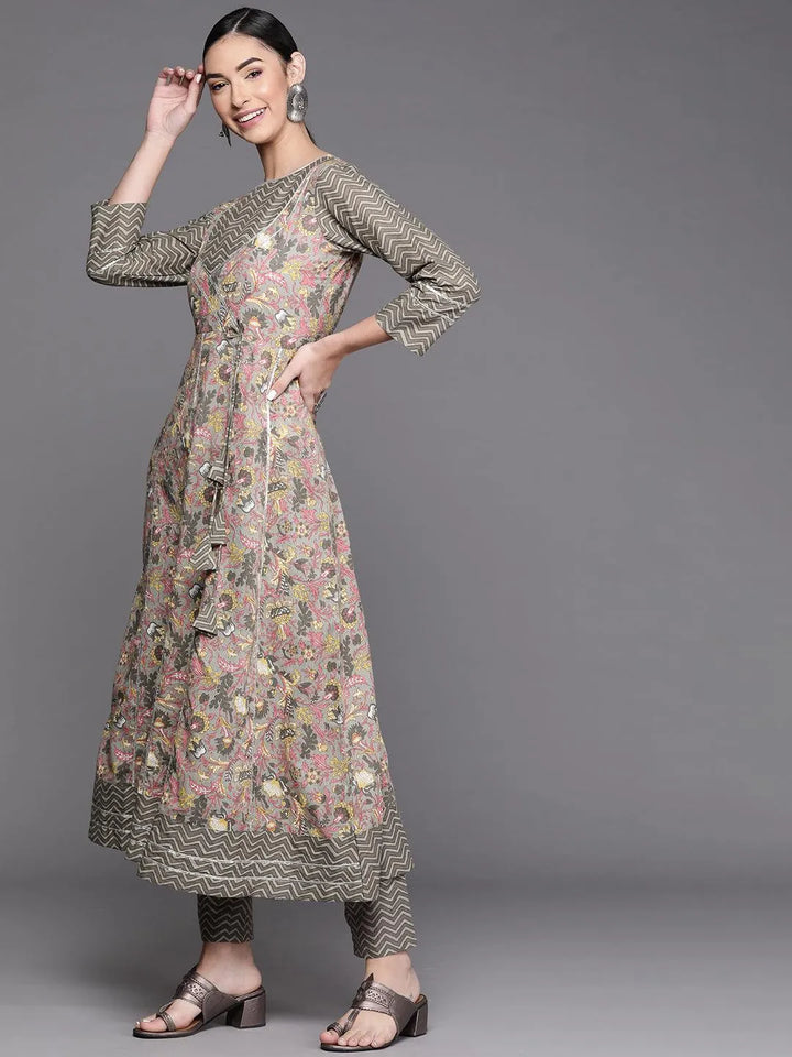 Grey Printed Cotton Kurta - Libas