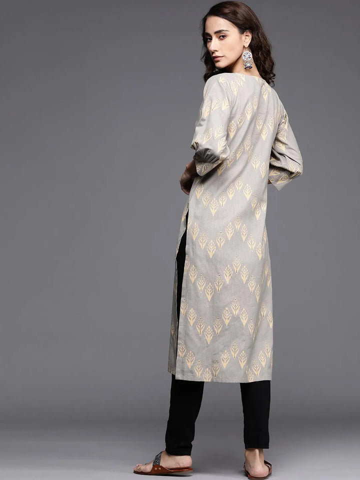 Grey Printed Cotton Kurta - Libas