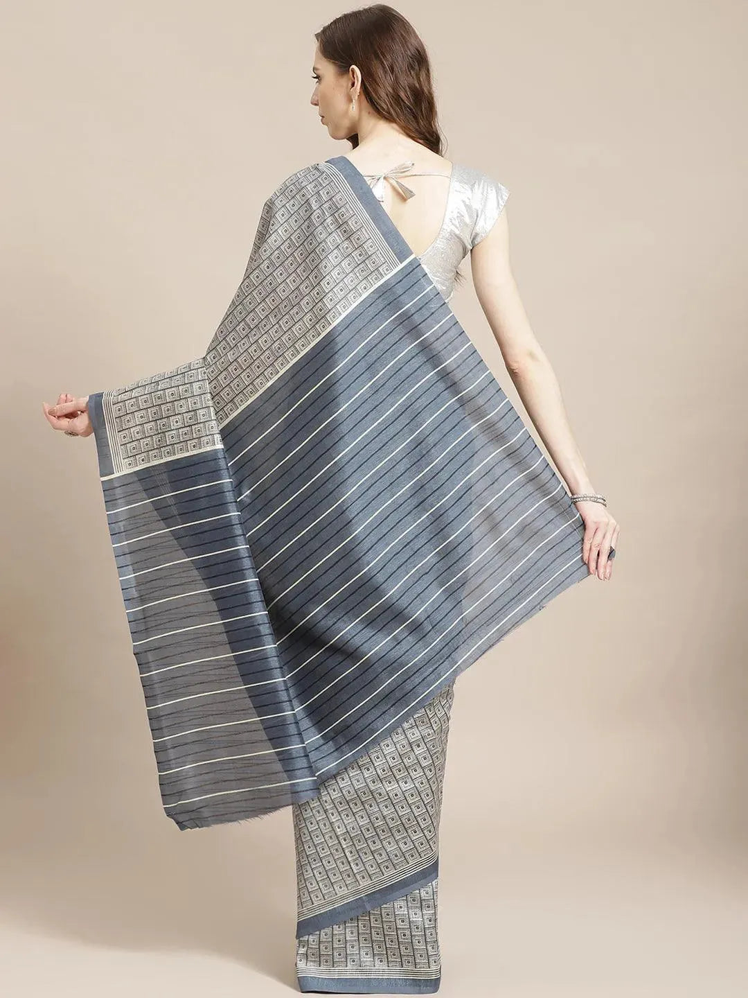 

Grey Printed Cotton Silk Saree