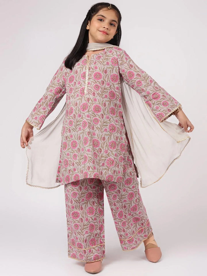 Grey Printed Cotton Suit Set - Libas