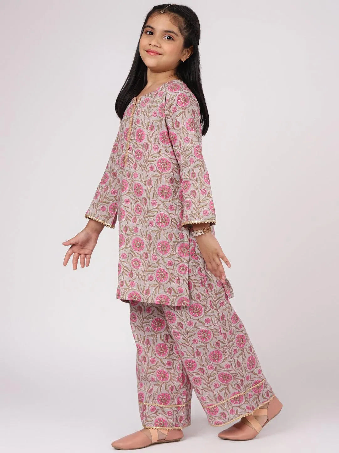 Grey Printed Cotton Suit Set - Libas