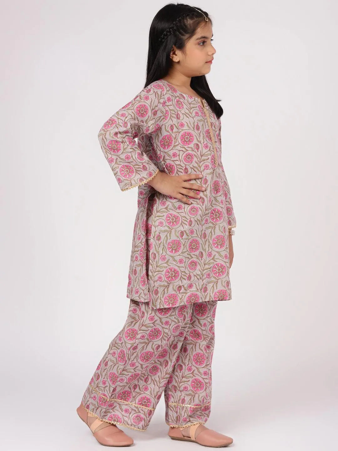 Grey Printed Cotton Suit Set - Libas 