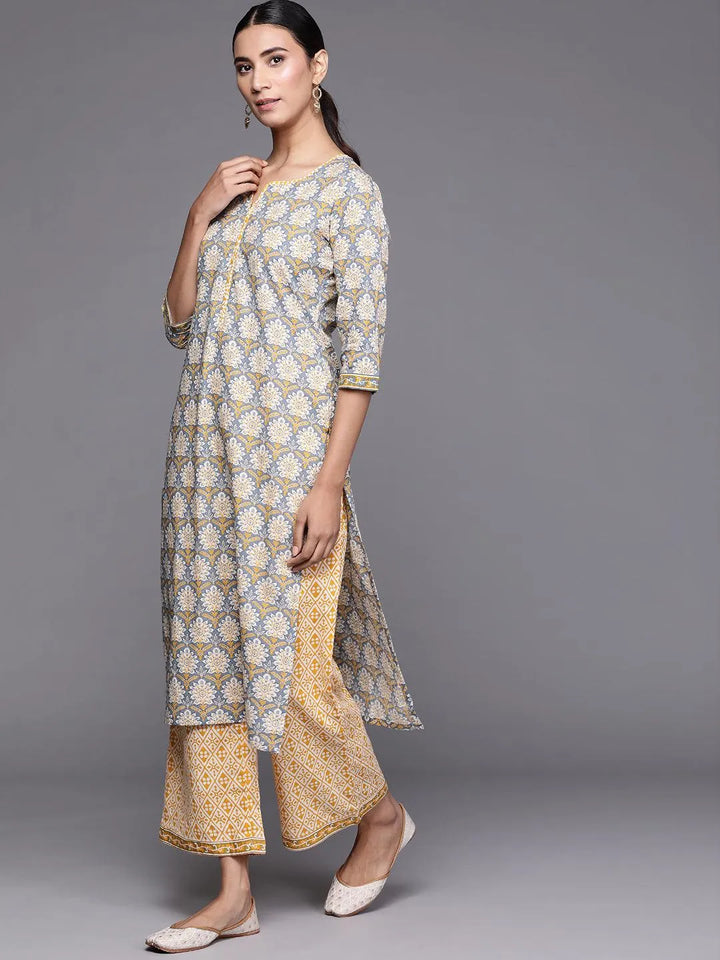 Grey Printed Cotton Suit Set - Libas