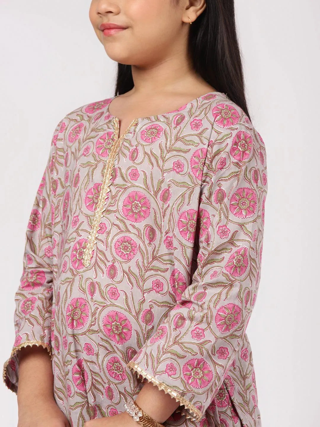 Grey Printed Cotton Suit Set - Libas 