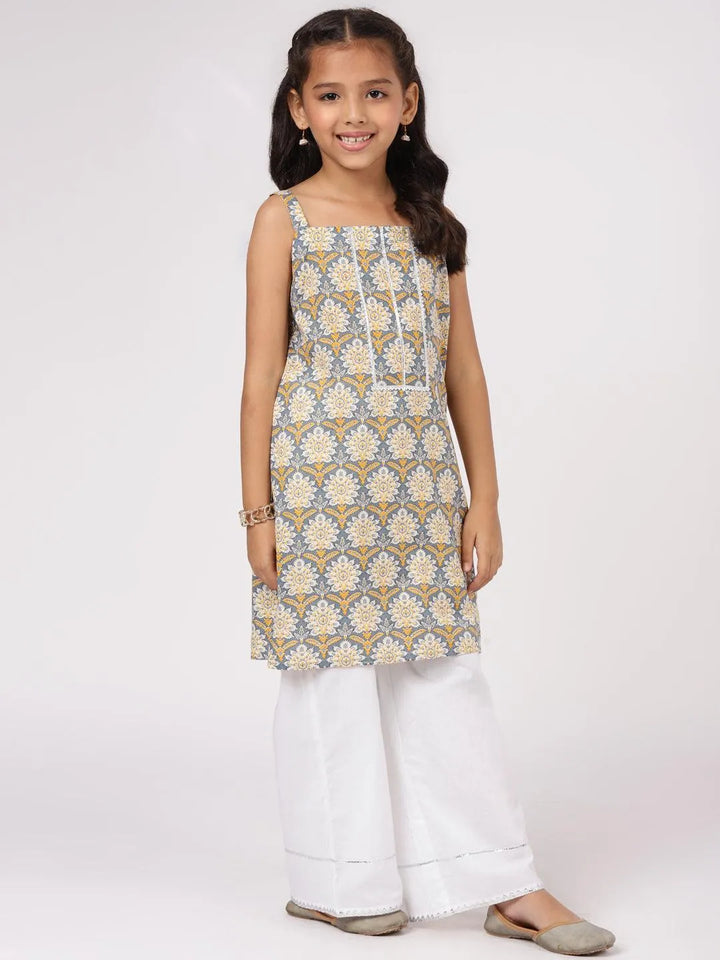 Grey Printed Cotton Straight Kurta Set - Libas