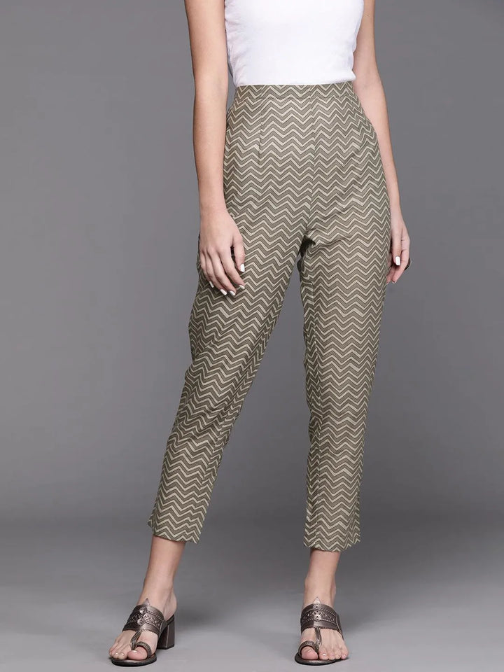 Grey Printed Cotton Trousers - Libas