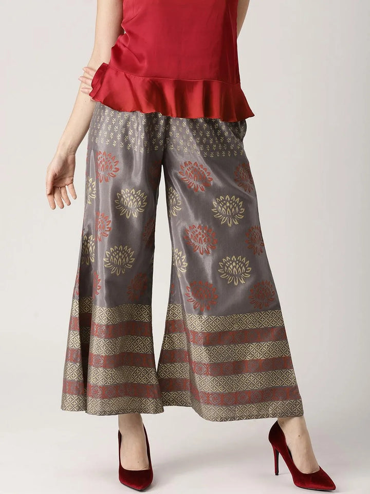 Grey Printed Polyester Palazzos - Libas