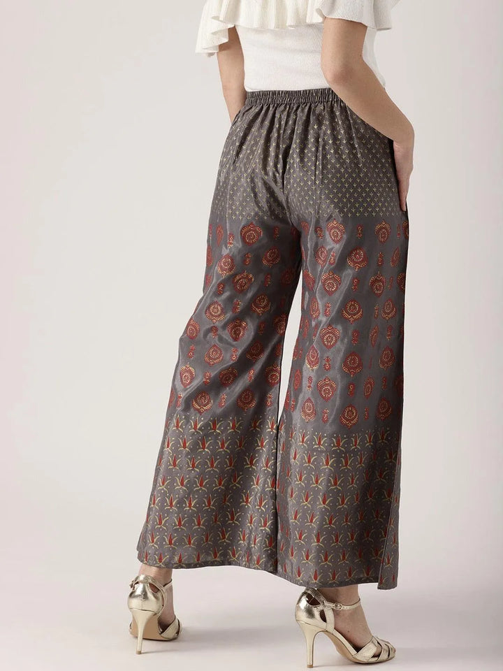 Grey Printed Polyester Palazzos - Libas