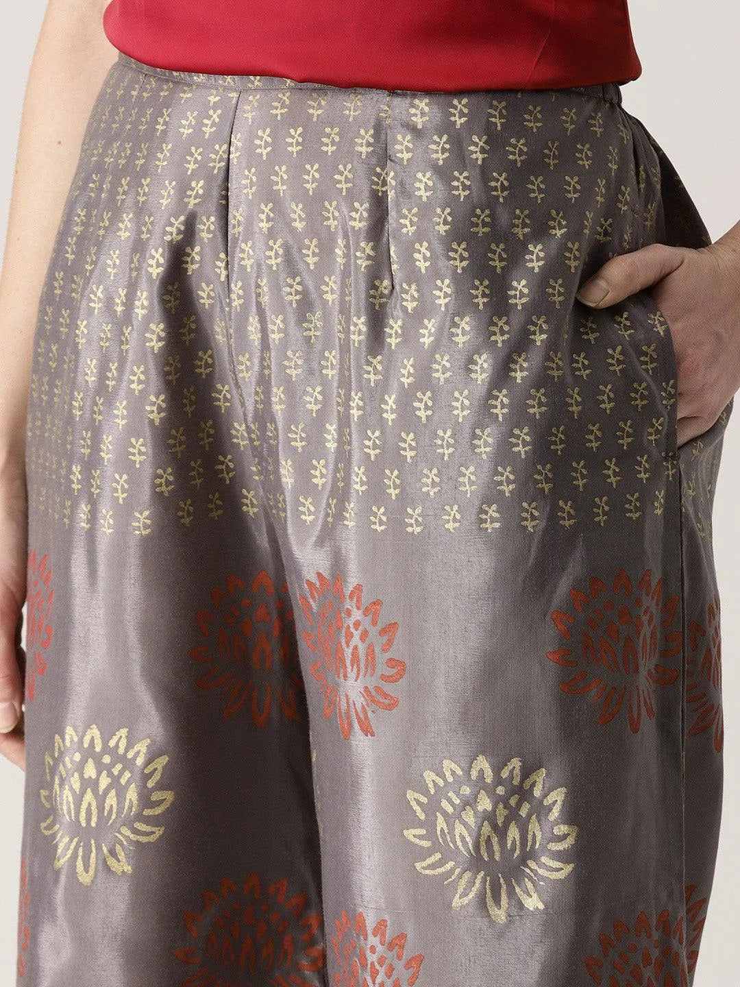 Grey Printed Polyester Palazzos - Libas