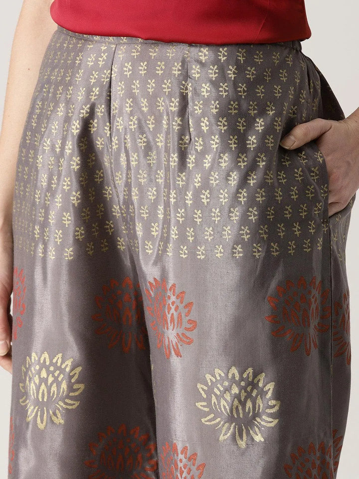 Grey Printed Polyester Palazzos - Libas