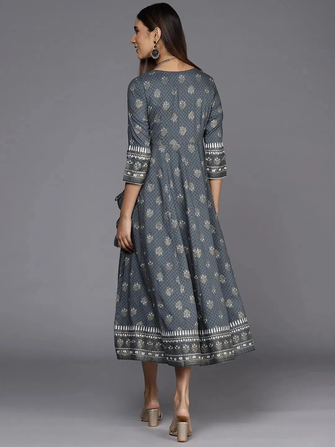 

Grey Printed Rayon A-Line Dress