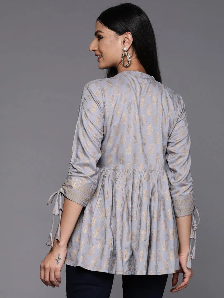 Grey Printed Rayon A-Line Kurti - Libas