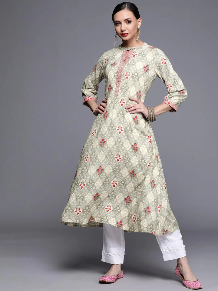 Grey Printed Rayon Kurta - Libas