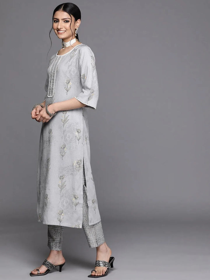 Grey Printed Rayon Kurta - Libas