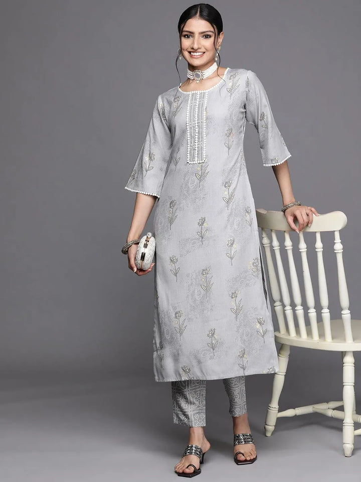 Grey Printed Rayon Kurta - Libas