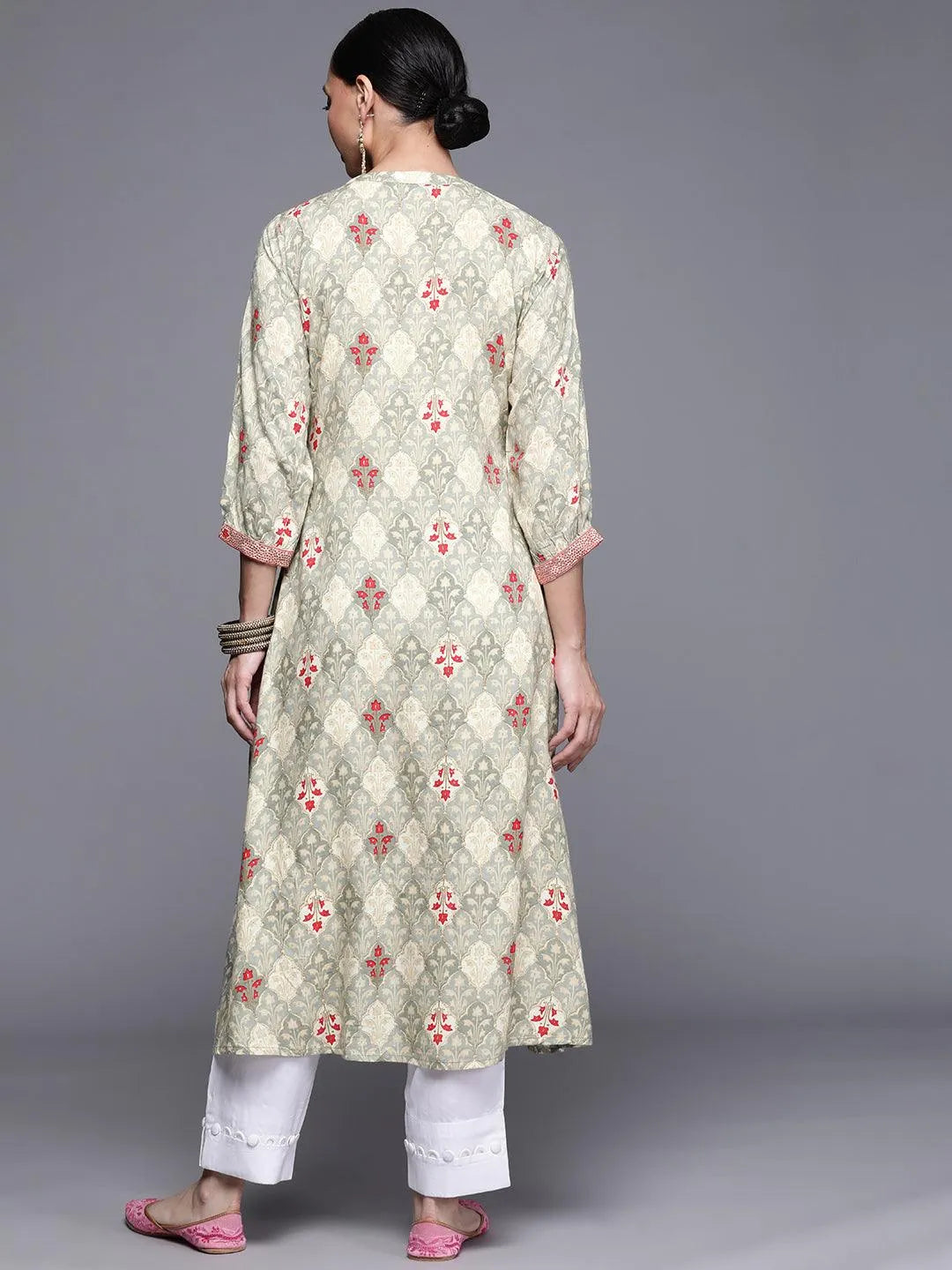 Grey Printed Rayon Kurta - Libas 