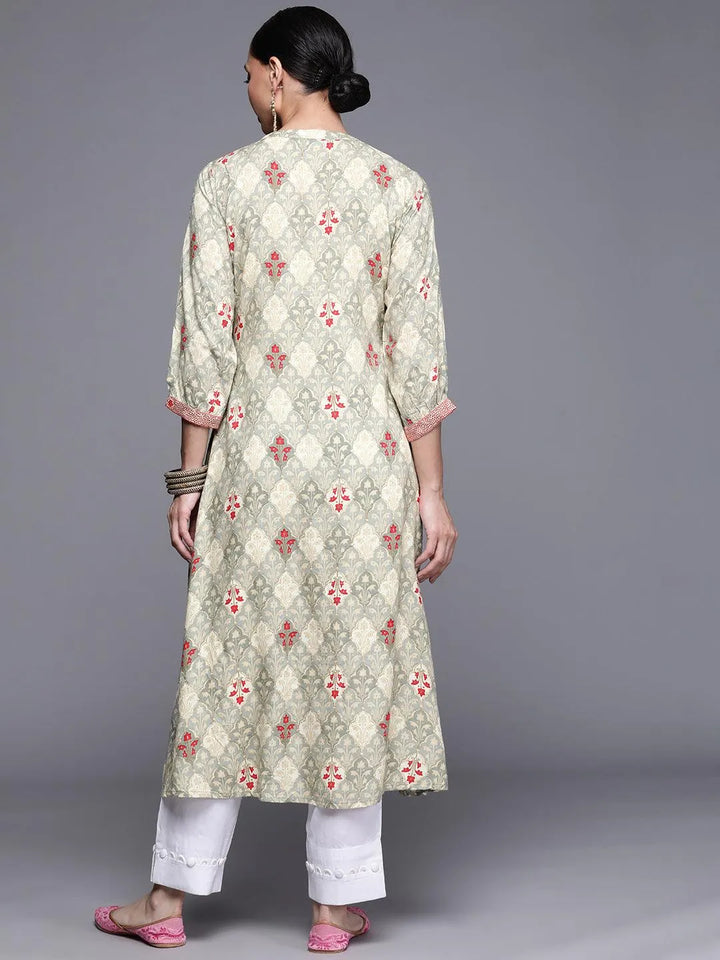 Grey Printed Rayon Kurta - Libas