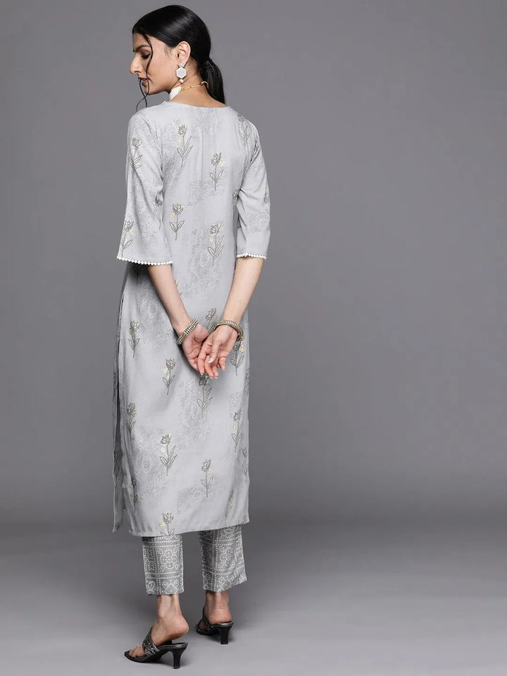 Grey Printed Rayon Kurta - Libas