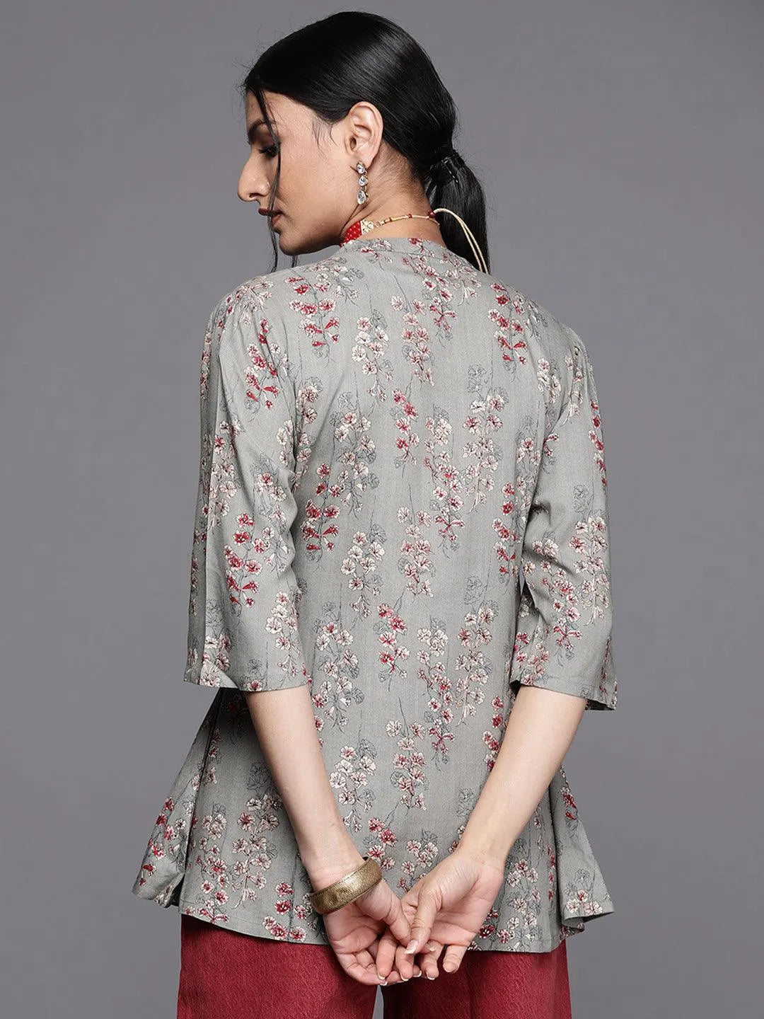 Grey Printed Rayon Kurti - Libas