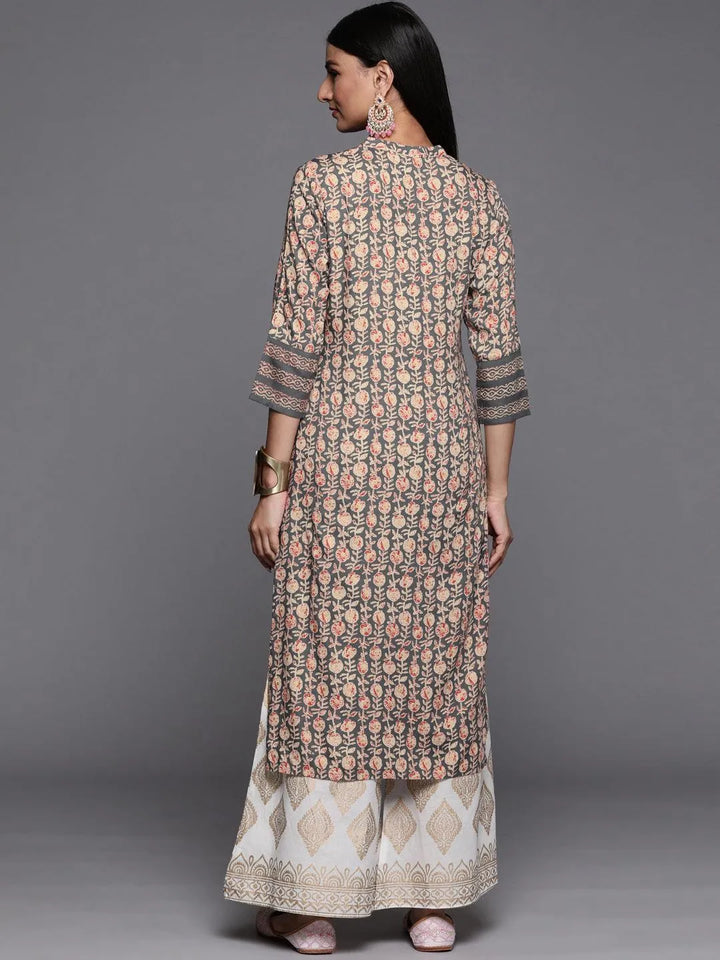 Grey Printed Rayon Straight Kurta - Libas