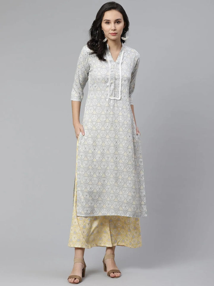 Grey Printed Rayon Kurta Set - Libas