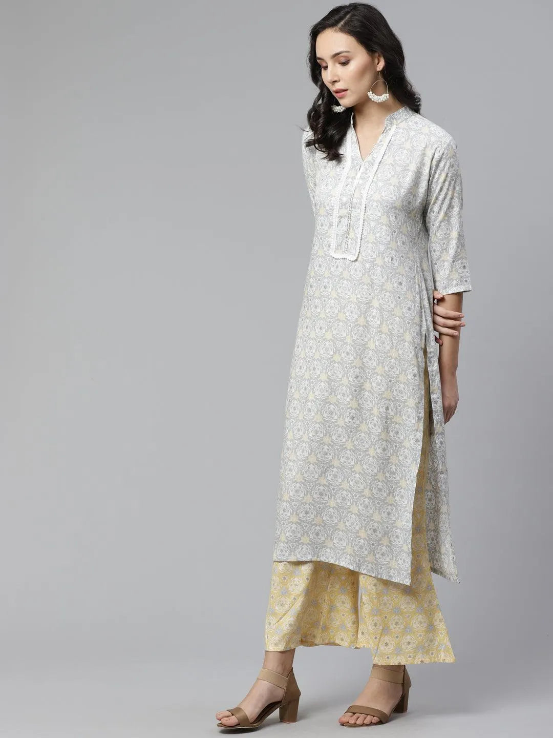 Grey Printed Rayon Kurta Set - Libas