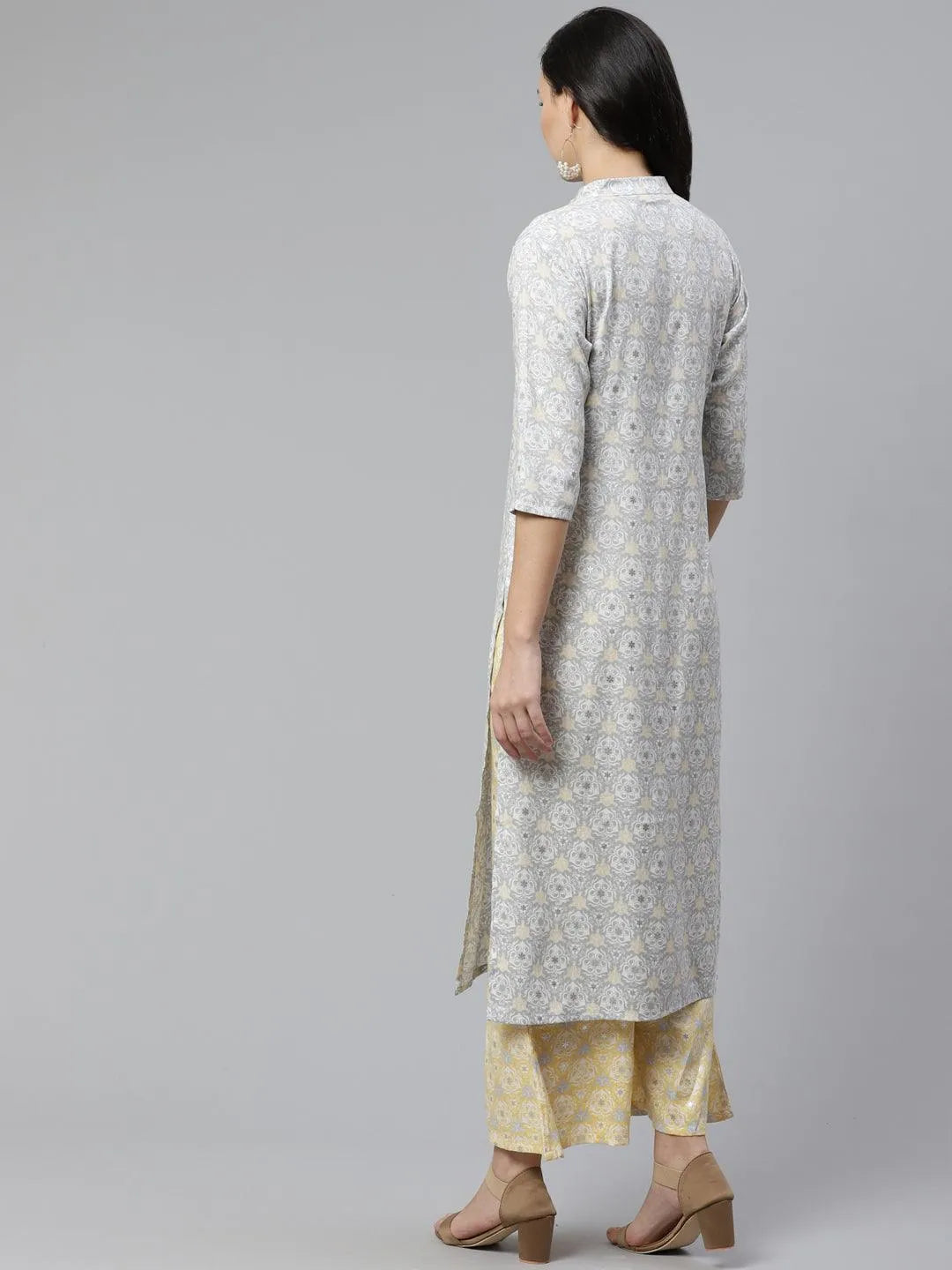 Grey Printed Rayon Kurta Set - Libas